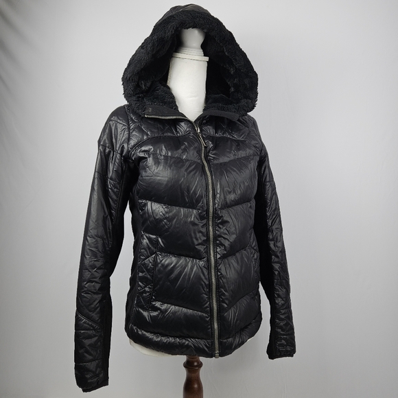 Marmot black 700 downfield puffer coat with faux fur hood size small - Picture 1 of 16